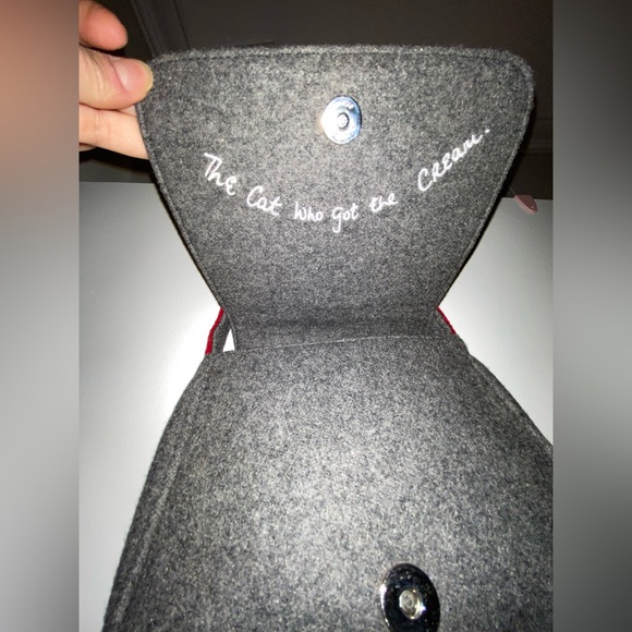 Lulu Guinness wool blend cat purse handbag gray - Picture 4 of 15